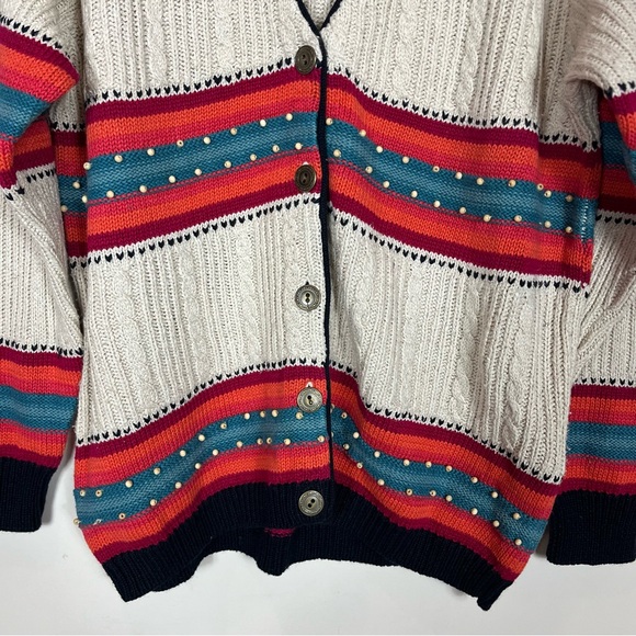 Russ Sport Company Sweater Cardigan Medium Grandma Coastal Boho Western Beaded - Picture 3 of 9